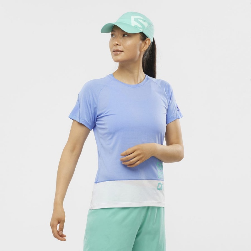 Camiseta Salomon CROSS RUN GRAPHIC Mujer Blancas Azules | UY 2546VRW