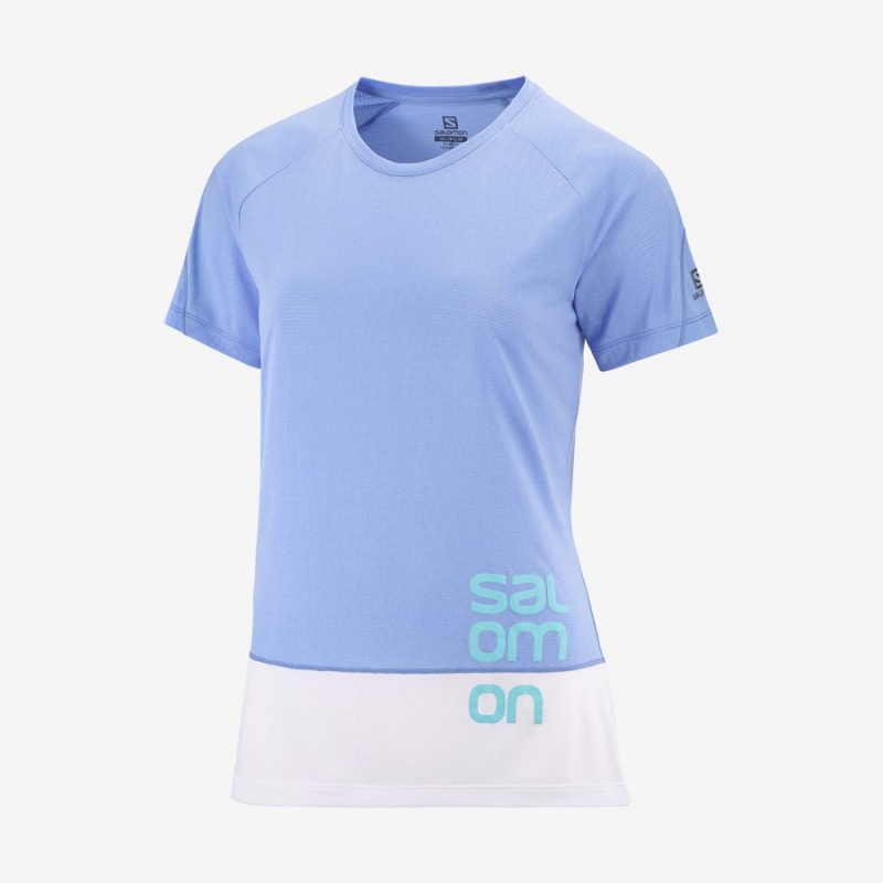 Camiseta Salomon CROSS RUN GRAPHIC Mujer Blancas Azules | UY 2546VRW