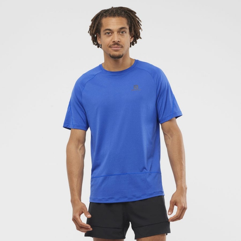 Camiseta Salomon CROSS RUN Hombre Azules | UY 3230TCE