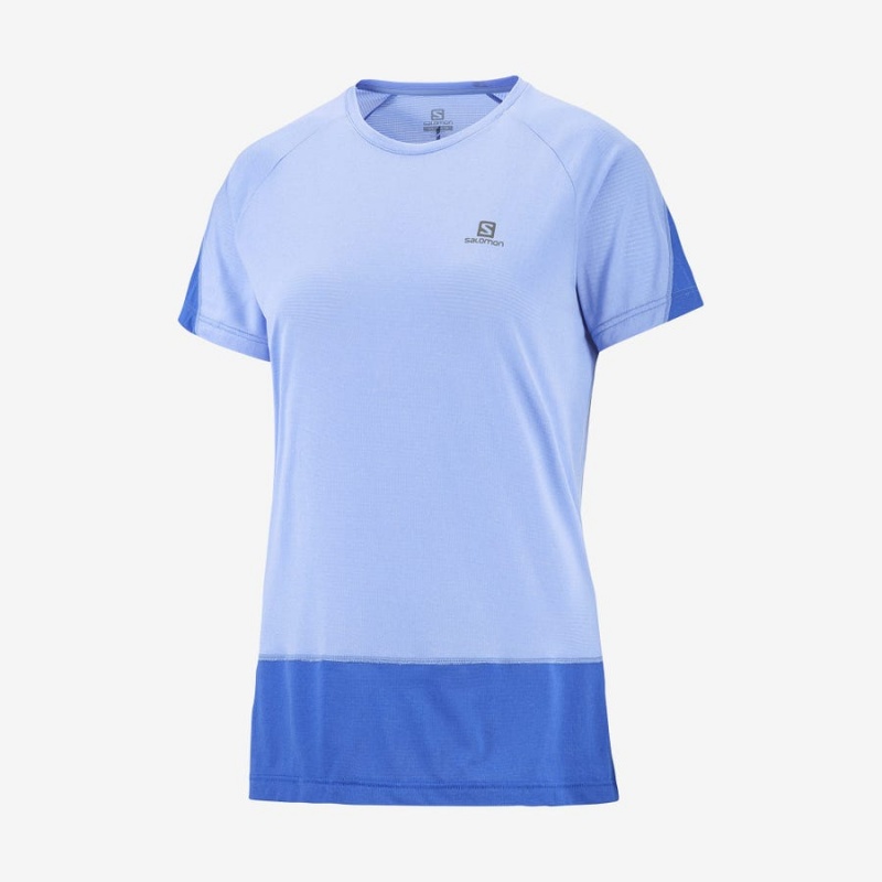 Camiseta Salomon CROSS RUN Mujer Azules | UY 2543ZUT