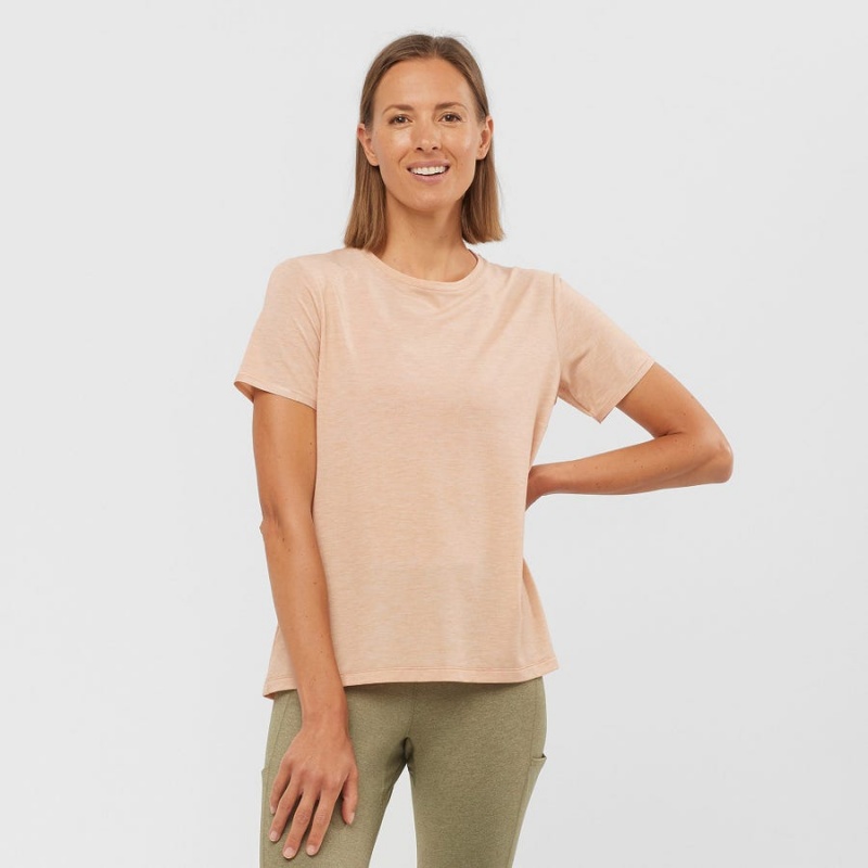 Camiseta Salomon ESSENTIAL TENCEL Mujer Beige | UY 2566HAP