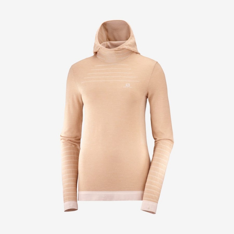 Camiseta Salomon ESSENTIAL WOOL Mujer Beige | UY 2564FDN