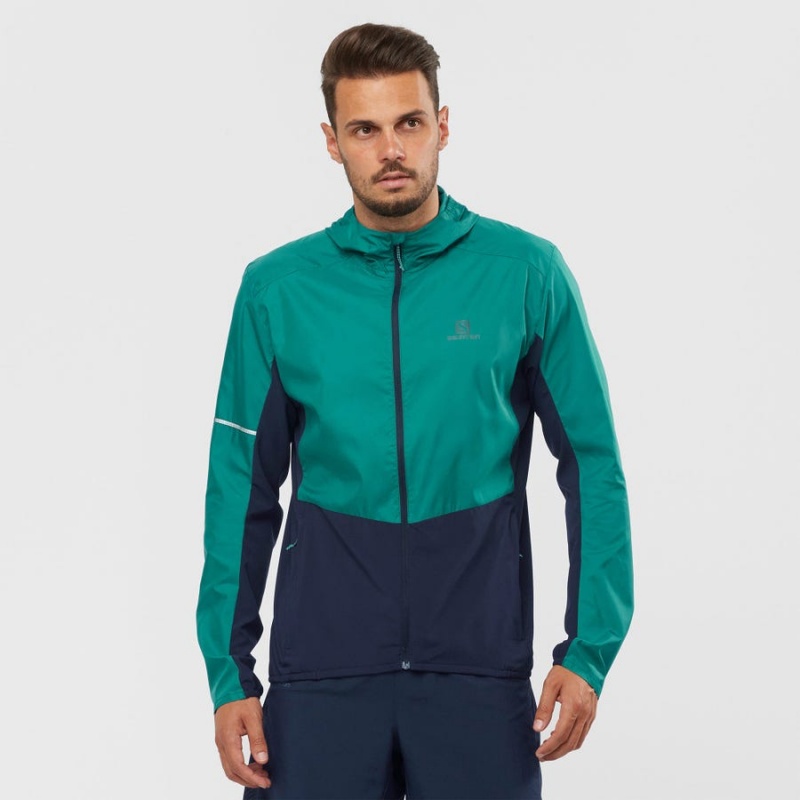 Camperas Salomon AGILE WIND WINDBREAKERS Hombre Negras Verde | UY 3267HAP