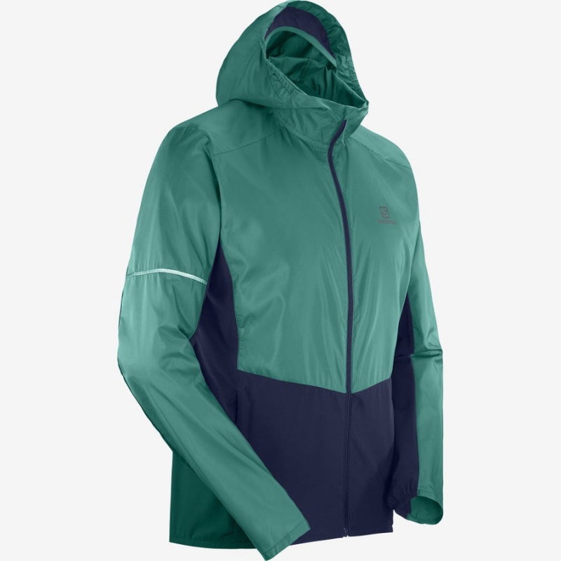 Camperas Salomon AGILE WIND WINDBREAKERS Hombre Negras Verde | UY 3267HAP