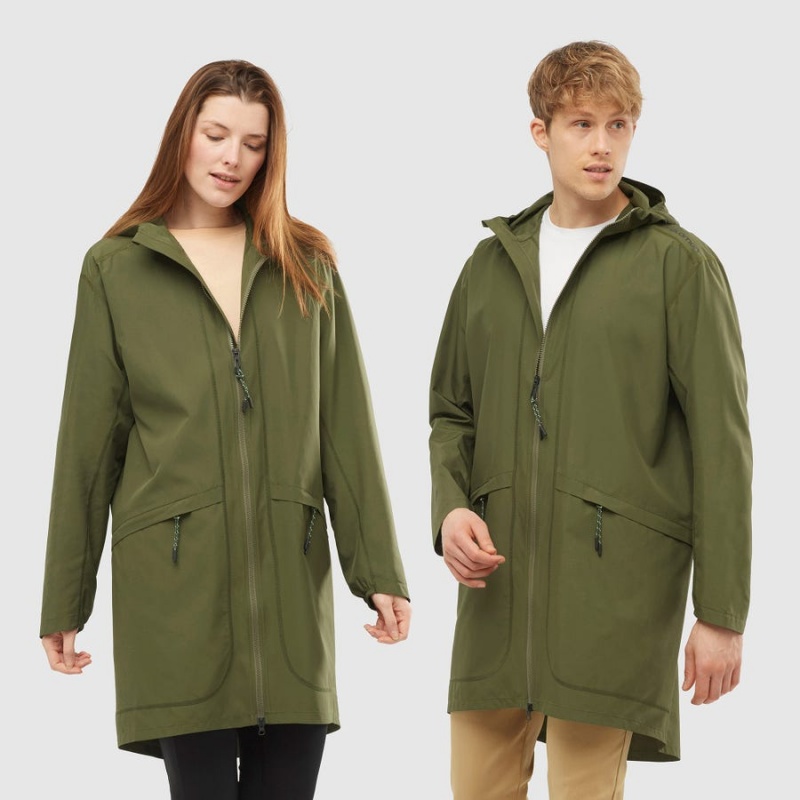 Camperas Salomon OUTLIFE LONG PACKABLE WINDBREAKERS Mujer Verde Oliva | UY 2466ZUT