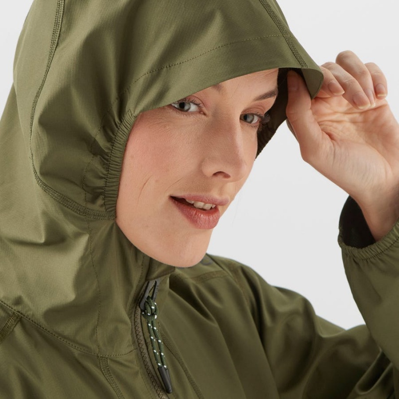 Camperas Salomon OUTLIFE LONG PACKABLE WINDBREAKERS Mujer Verde Oliva | UY 2466ZUT