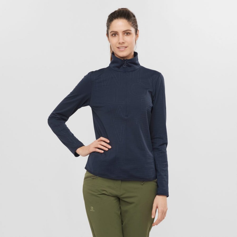 Sudadera con Capucha Salomon ESSENTIAL LIGHTWARM Mujer Azul Marino Azules | UY 2526WNB