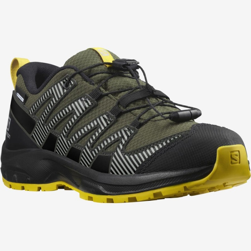 Zapatillas Trail Running Salomon XA PRO V8 CLIMASALOMON™ WATERPROOF Niños Verde Oliva | UY 2022PJJ