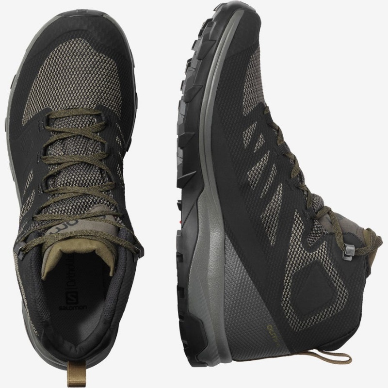 Zapatillas de Senderismo Salomon OUTLINE MID GORE-TEX Hombre Verde Oliva Negras | UY 3597ILH