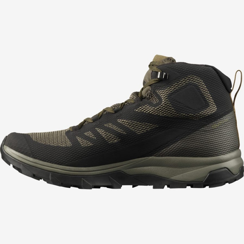 Zapatillas de Senderismo Salomon OUTLINE MID GORE-TEX Hombre Verde Oliva Negras | UY 3597ILH