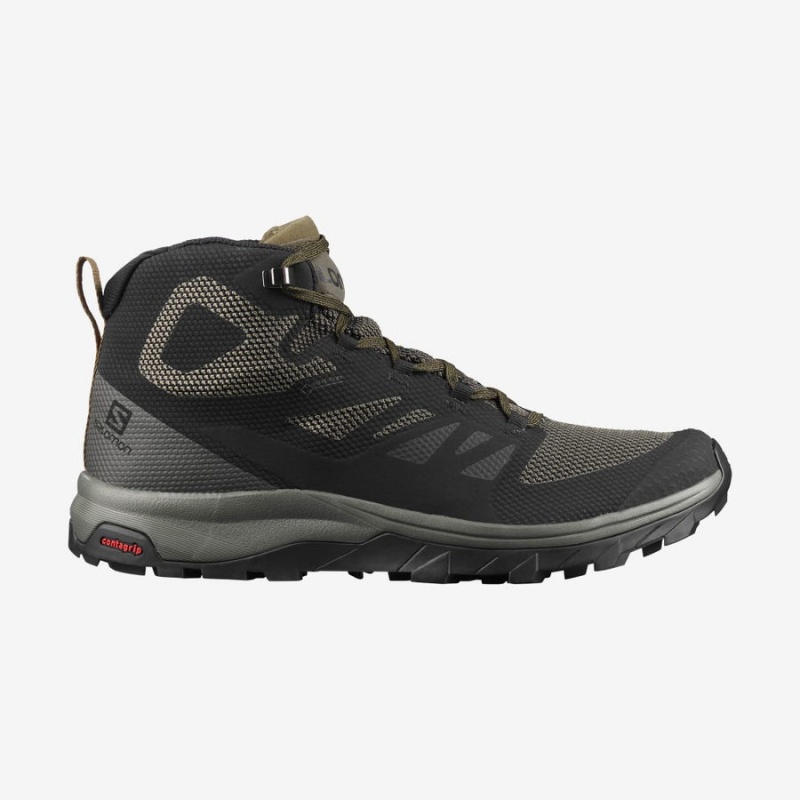 Zapatillas de Senderismo Salomon OUTLINE MID GORE-TEX Hombre Verde Oliva Negras | UY 3597ILH