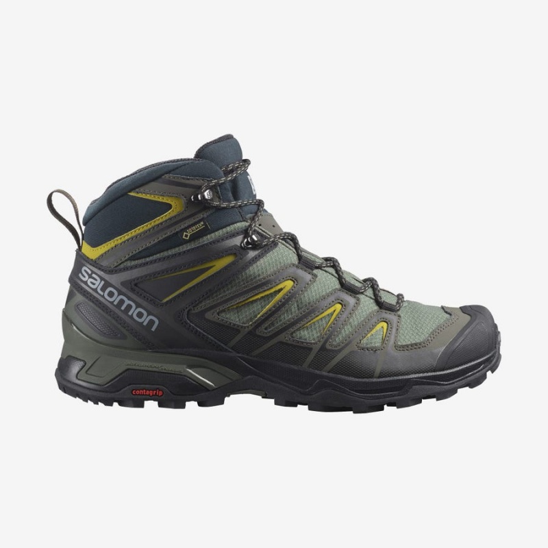 Zapatillas de Senderismo Salomon X ULTRA 3 WIDE MID GORE-TEX Hombre Gris Negras Verde | UY 3594TCE